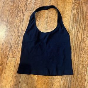 vuori ripped halter crop top with low support